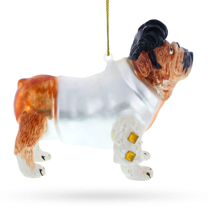 Elvis-Inspired Rock 'n' Roll Bulldog Glass Christmas Ornament