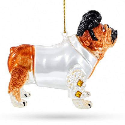 Elvis-Inspired Rock 'n' Roll Bulldog Glass Christmas Ornament