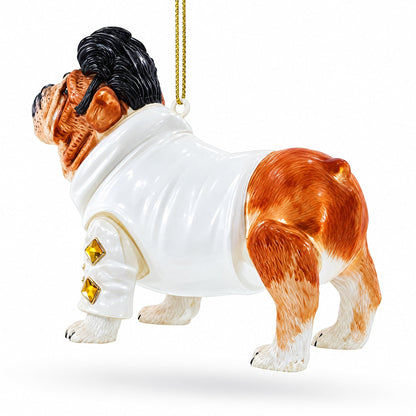 Elvis-Inspired Rock 'n' Roll Bulldog Glass Christmas Ornament