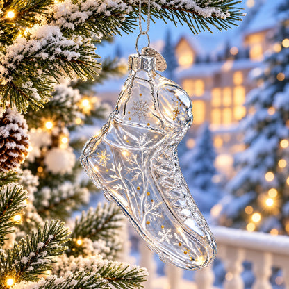 Running Shoe Clear Glass Christmas Ornament