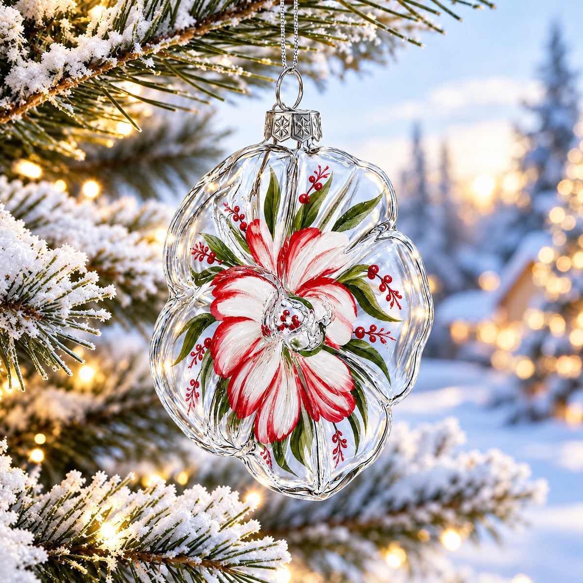 Flower-Shaped Clear Glass Christmas Ornament