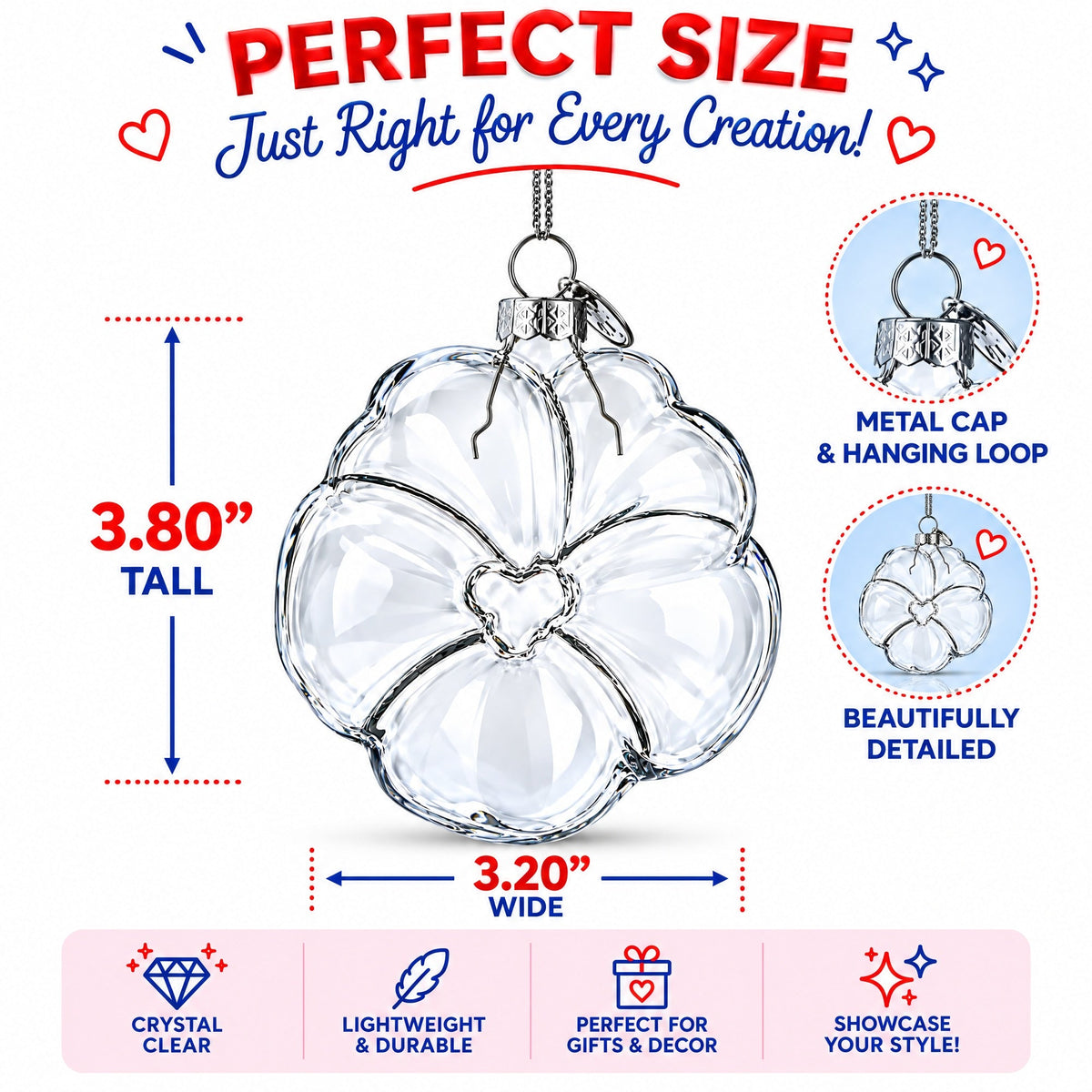 Flower-Shaped Clear Glass Christmas Ornament