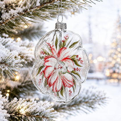 Flower-Shaped Clear Glass Christmas Ornament