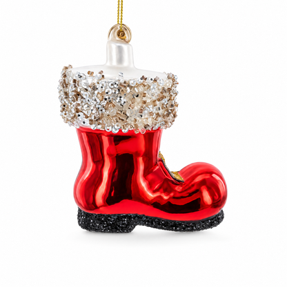 Santa Boot Glass Christmas Ornament