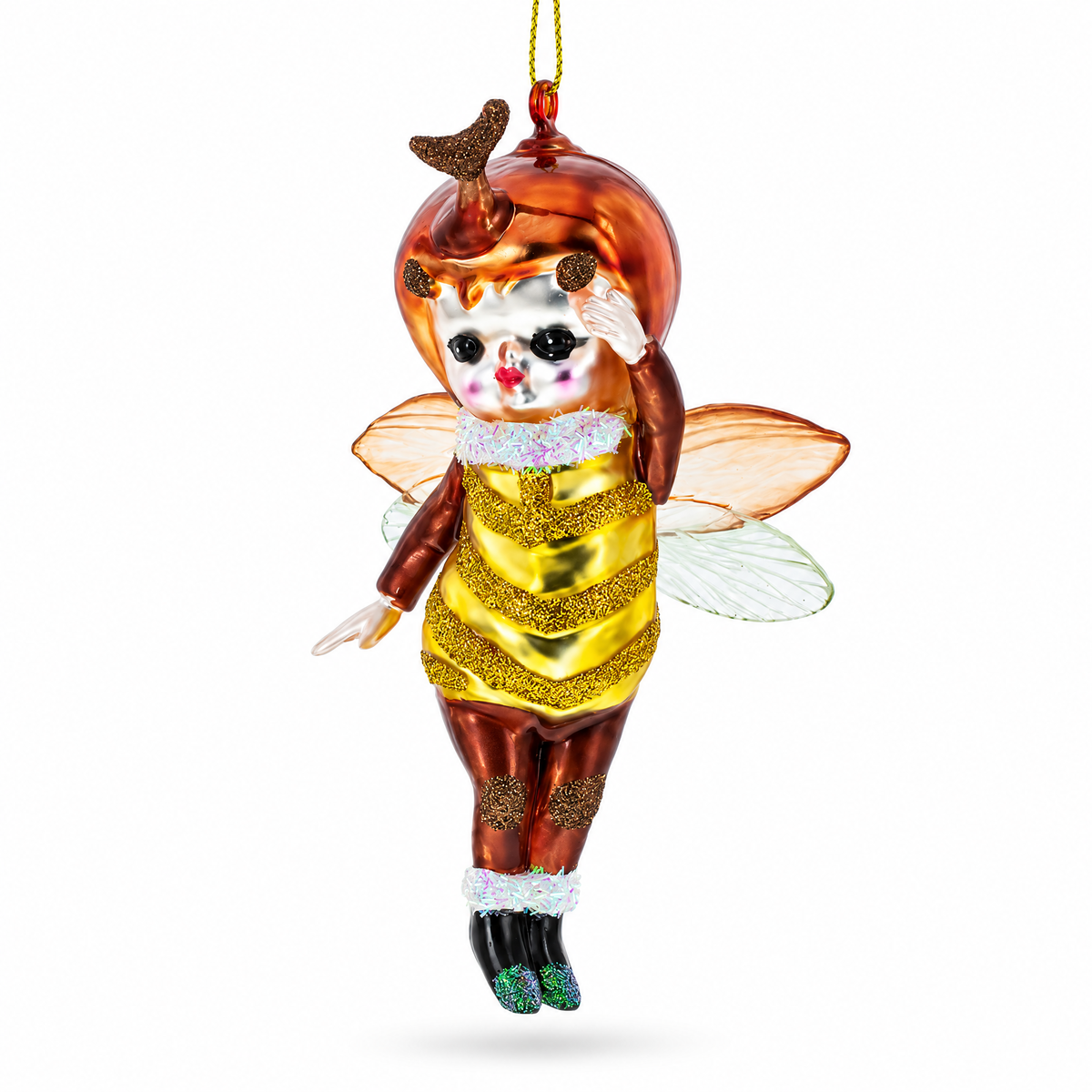 Adorable Little Bee Glass Christmas Ornament