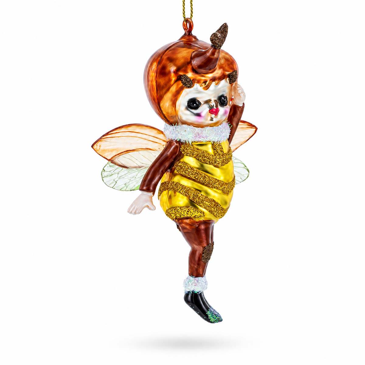 Adorable Little Bee Glass Christmas Ornament