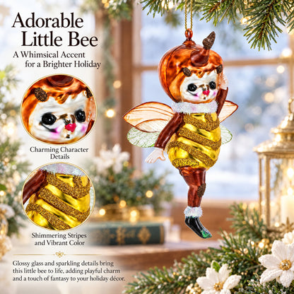 Adorable Little Bee Glass Christmas Ornament