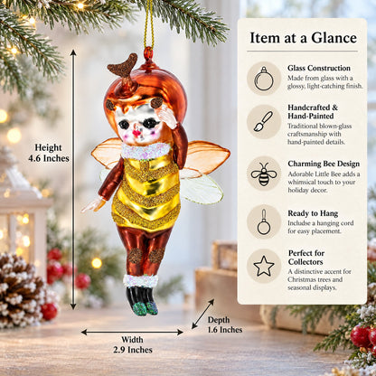 Adorable Little Bee Glass Christmas Ornament