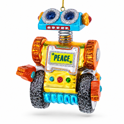 Robot on Wheels Glass Christmas Ornament