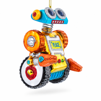 Robot on Wheels Glass Christmas Ornament