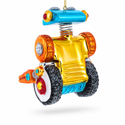 Robot on Wheels Glass Christmas Ornament