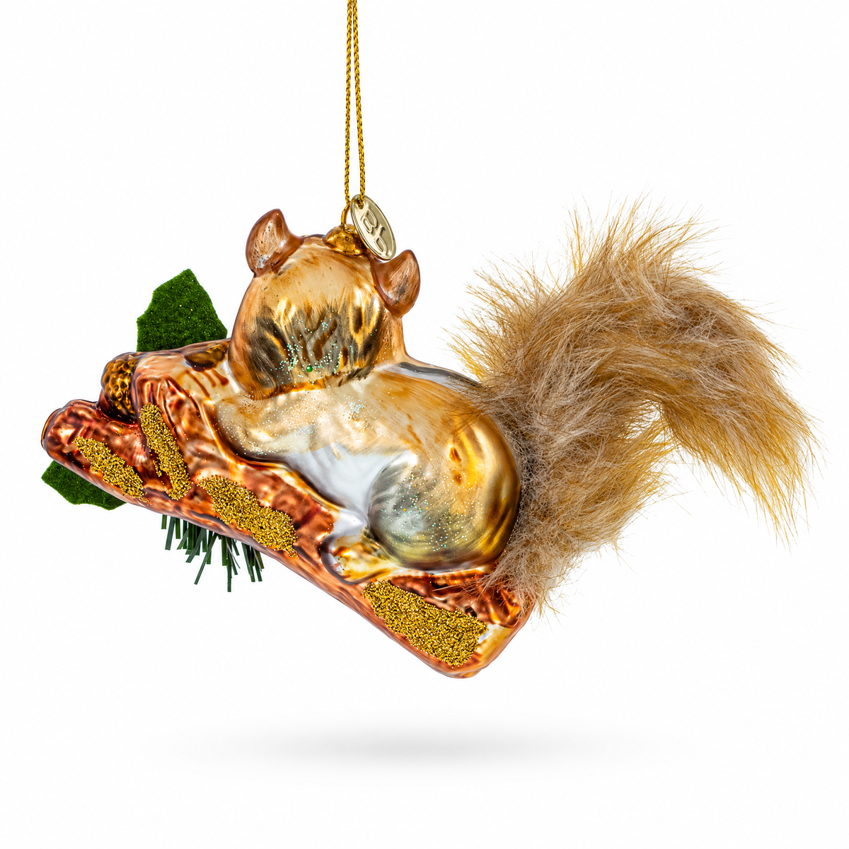 Squirrel on a Blossoming Branch Glass Christmas Ornament