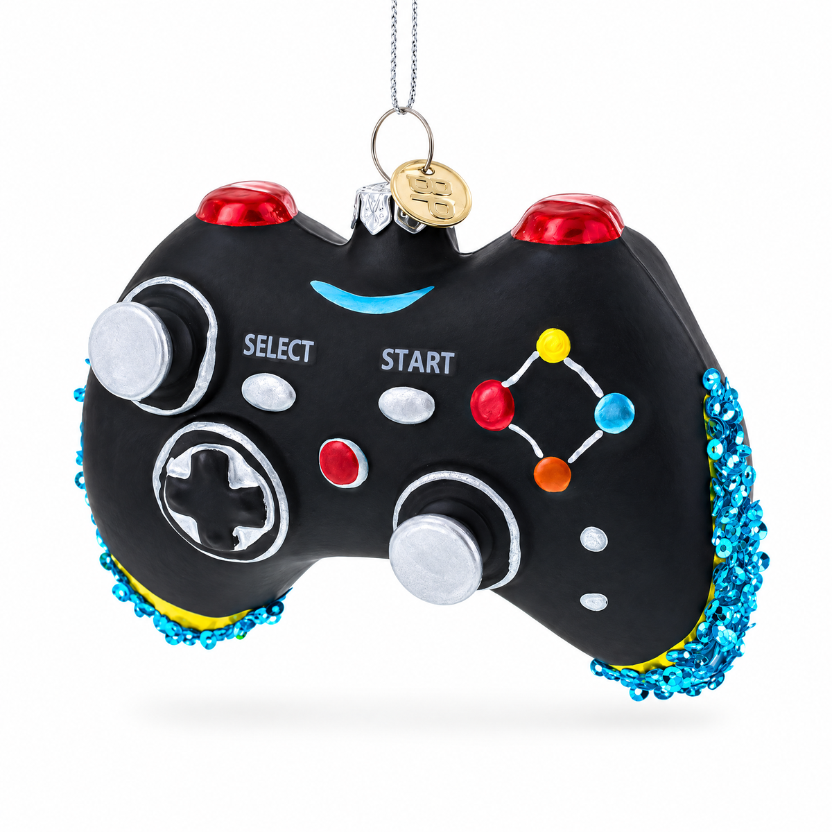 Sleek Black Video Game Controller Glass Christmas Ornament