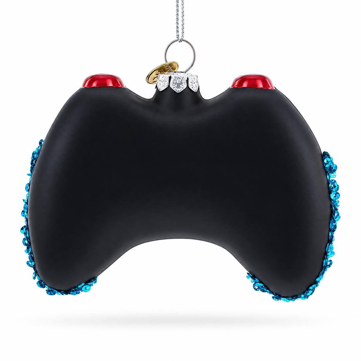 Sleek Black Video Game Controller Glass Christmas Ornament