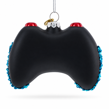 Sleek Black Video Game Controller Glass Christmas Ornament