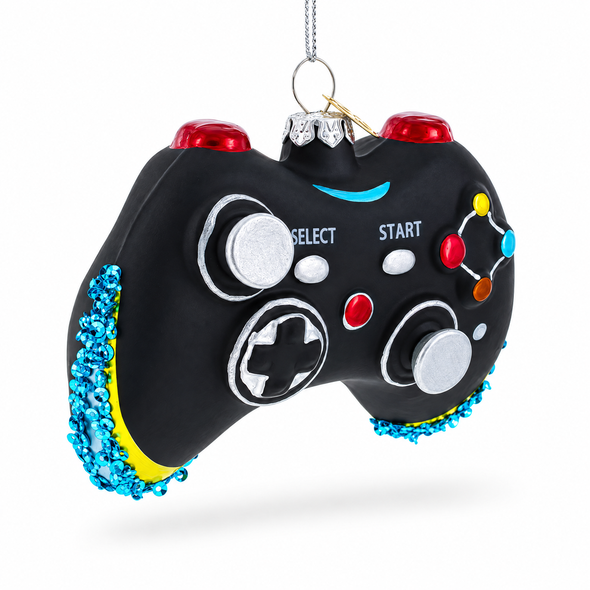 Sleek Black Video Game Controller Glass Christmas Ornament
