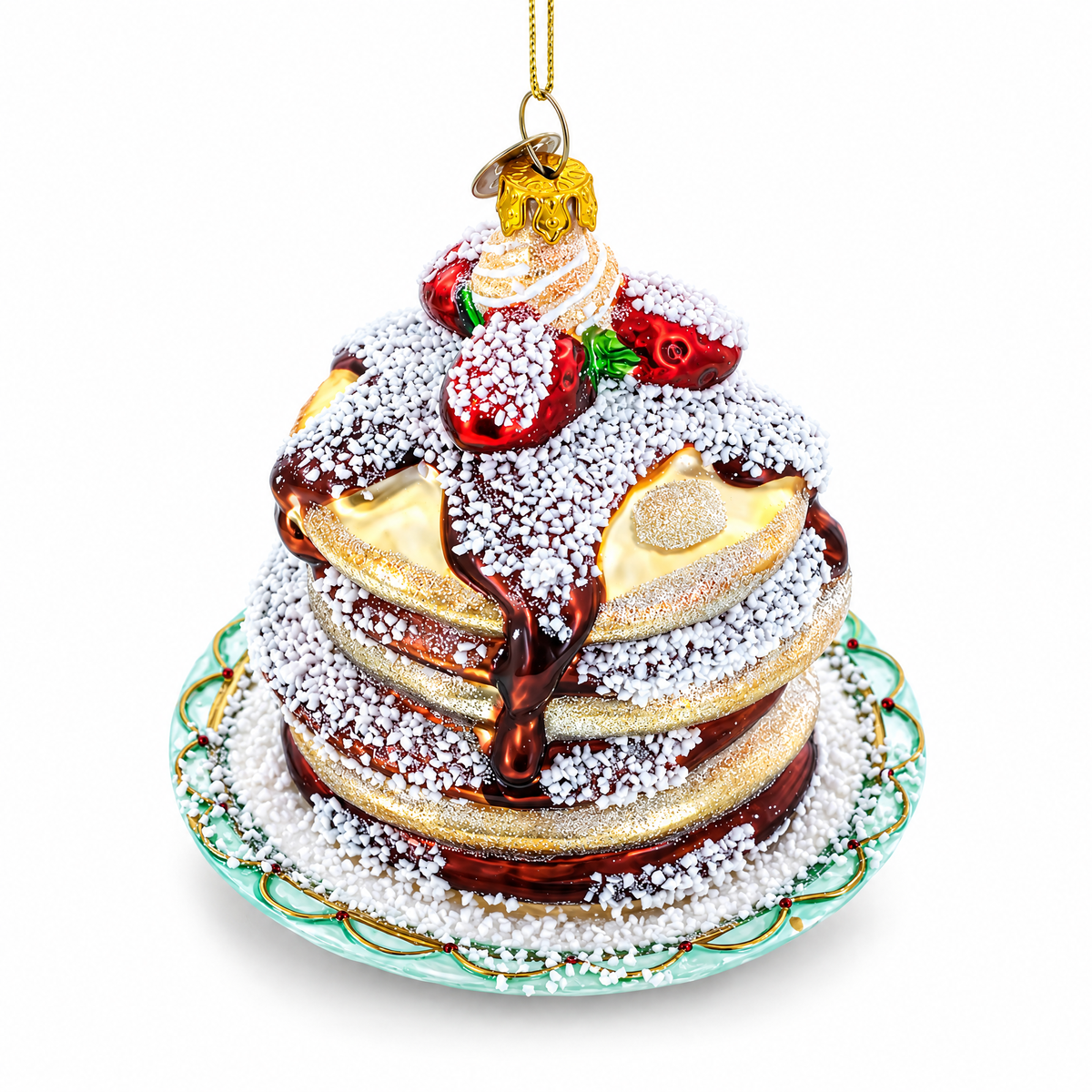 Pancakes with Maple Syrup Glass Christmas Ornament
