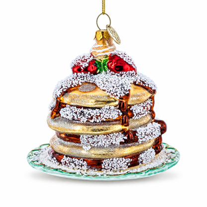 Pancakes with Maple Syrup Glass Christmas Ornament