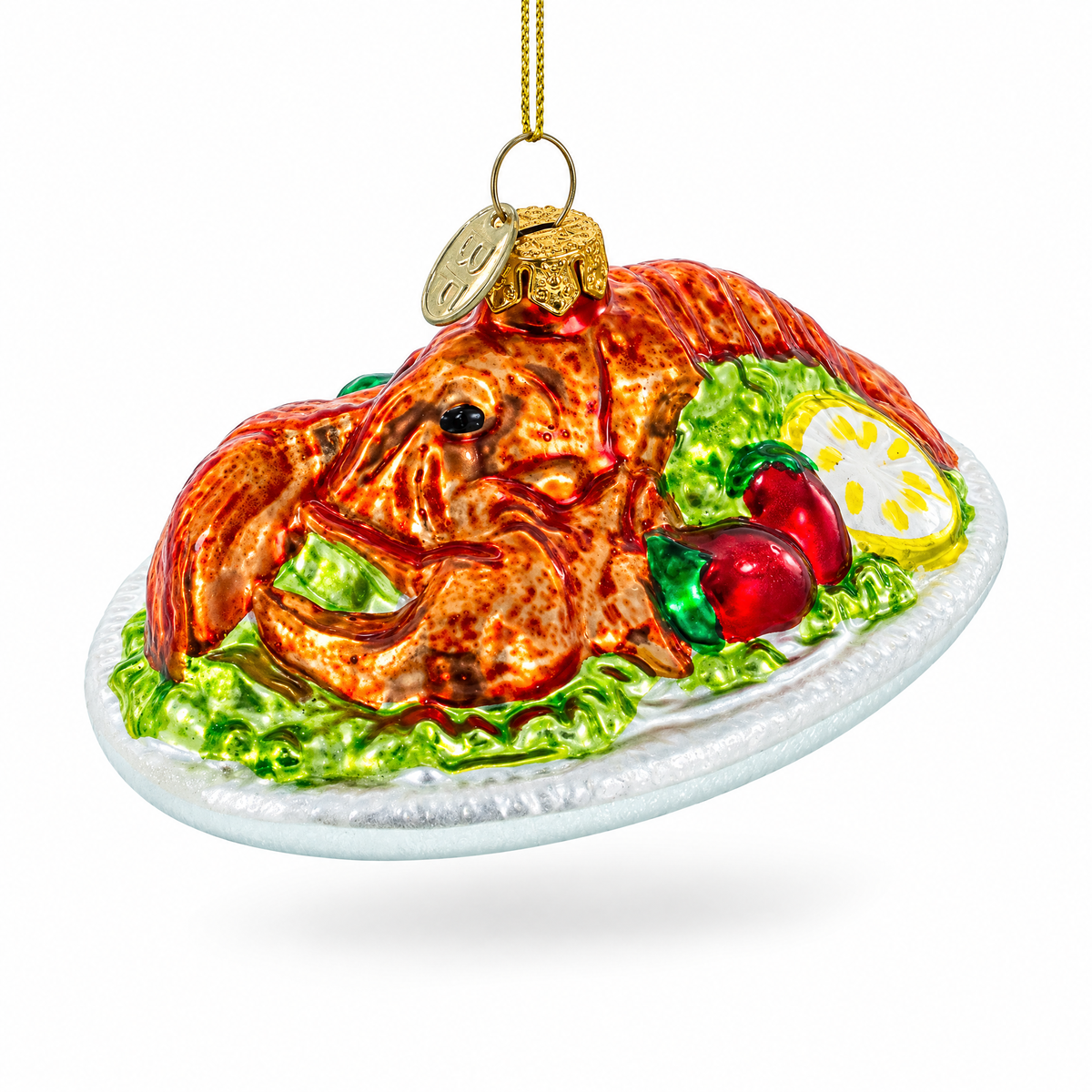 Red Lobster Plate Glass Christmas Ornament