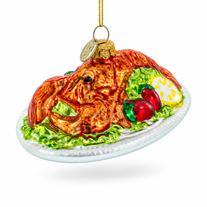 Red Lobster Plate Glass Christmas Ornament