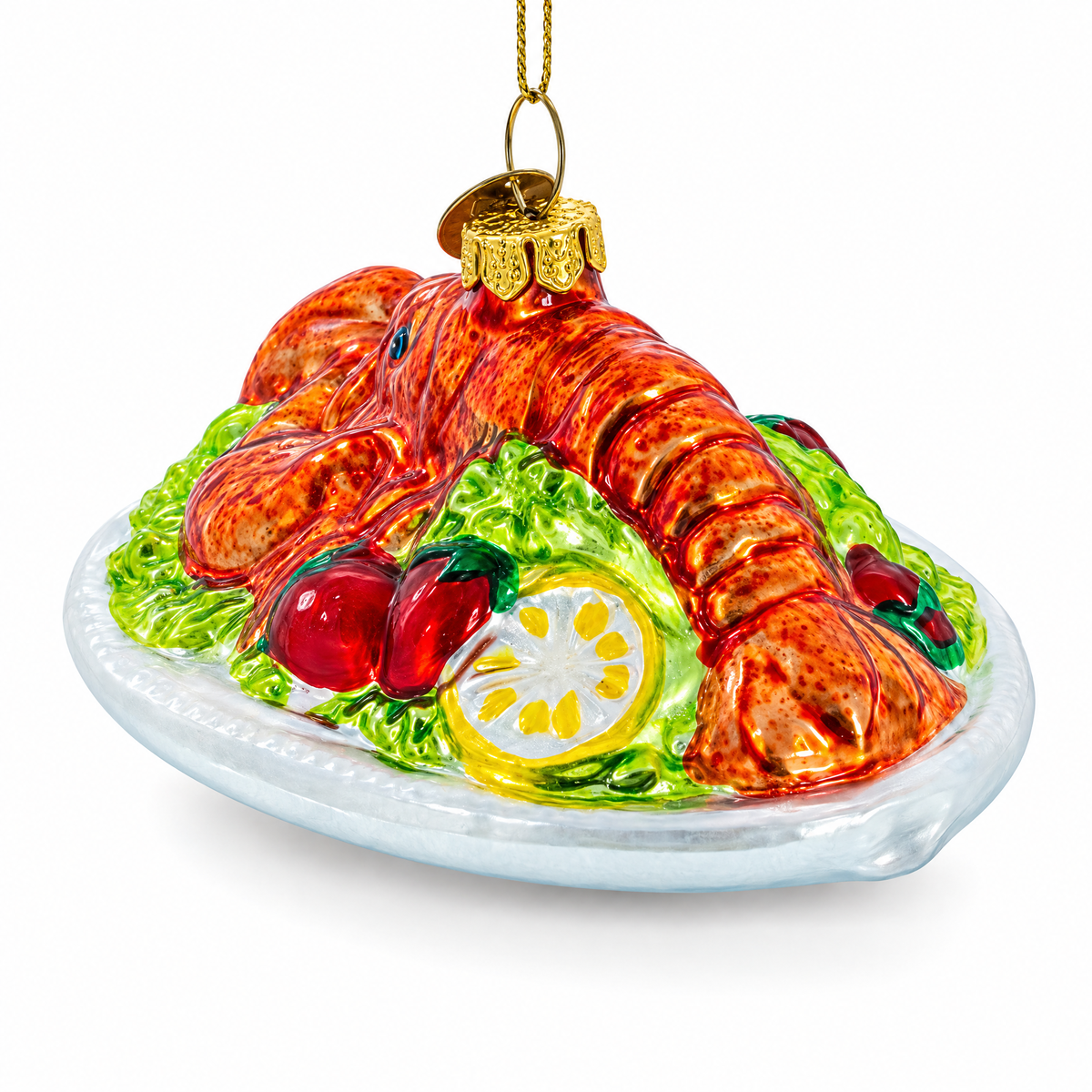 Red Lobster Plate Glass Christmas Ornament