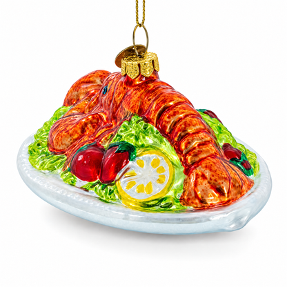 Red Lobster Plate Glass Christmas Ornament