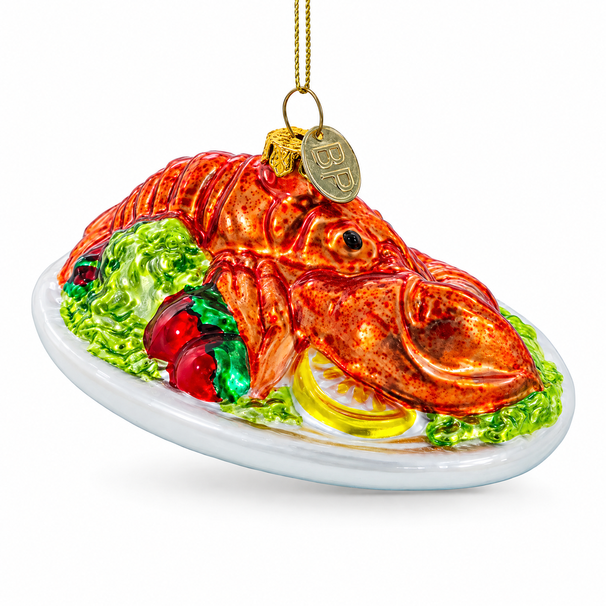 Red Lobster Plate Glass Christmas Ornament