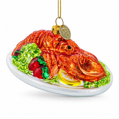Red Lobster Plate Glass Christmas Ornament