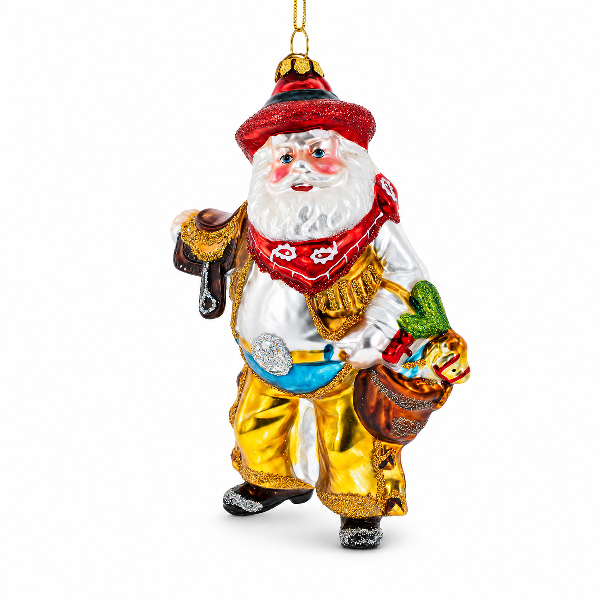 Wild West Santa Glass Christmas Ornament