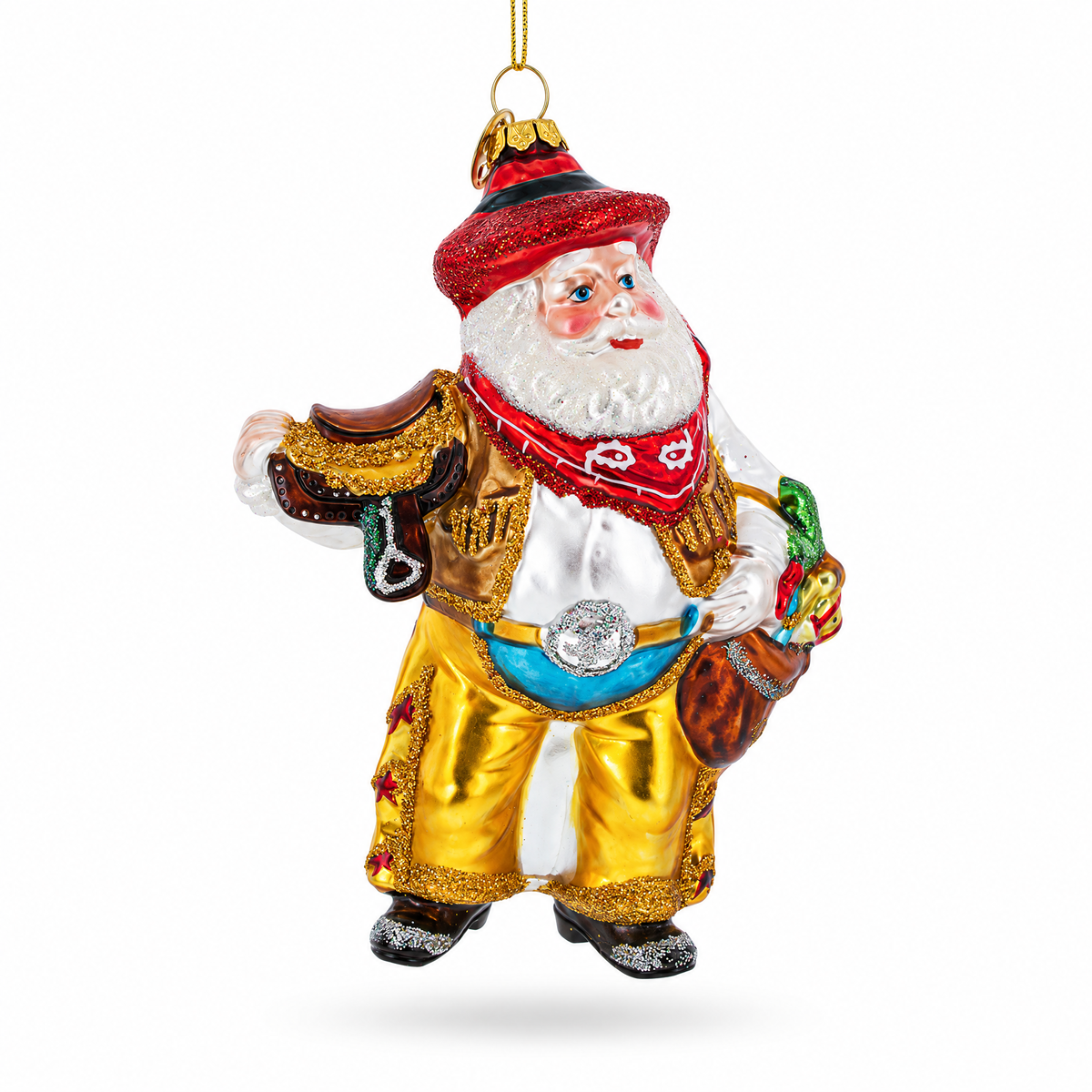 Wild West Santa Glass Christmas Ornament