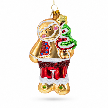 Gingerbread with Christmas Tree Glass Ornament