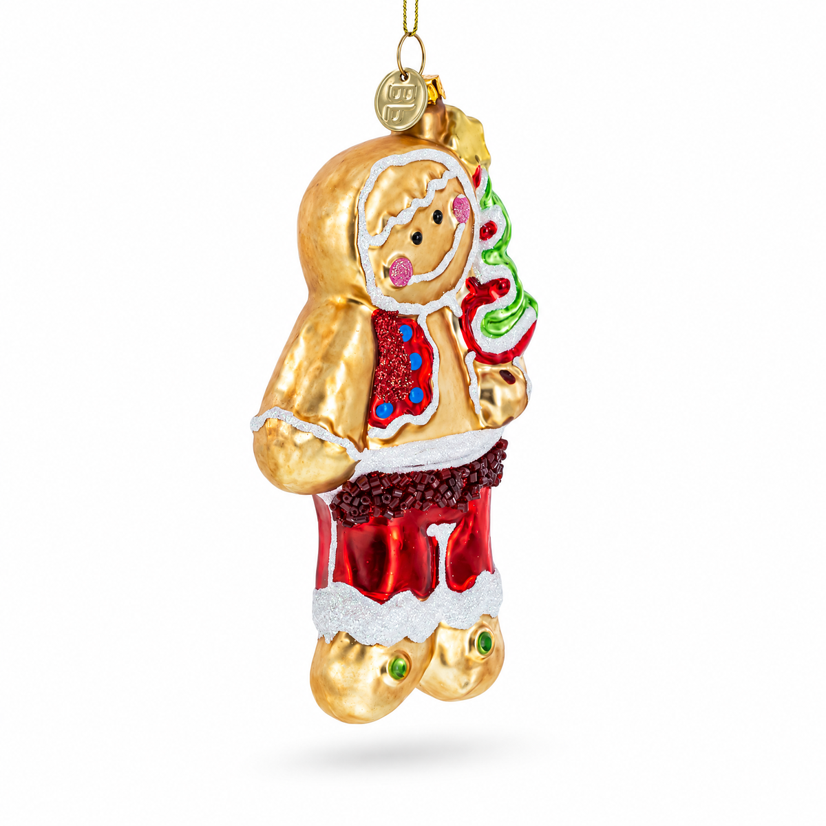Gingerbread with Christmas Tree Glass Ornament