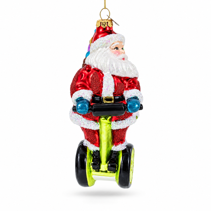 Santa Cruising on Electric Scooter Glass Christmas Ornament
