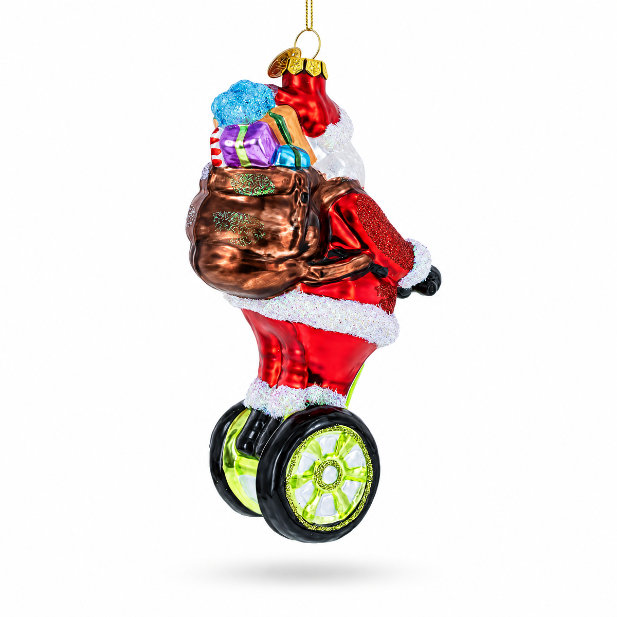 Santa Cruising on Electric Scooter Glass Christmas Ornament
