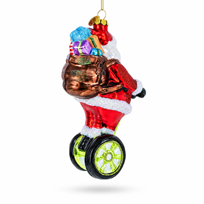 Santa Cruising on Electric Scooter Glass Christmas Ornament