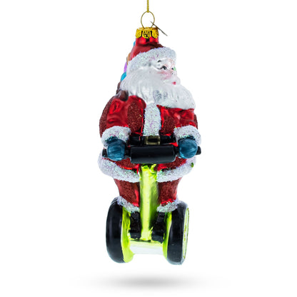 Santa Cruising on Electric Scooter Glass Christmas Ornament