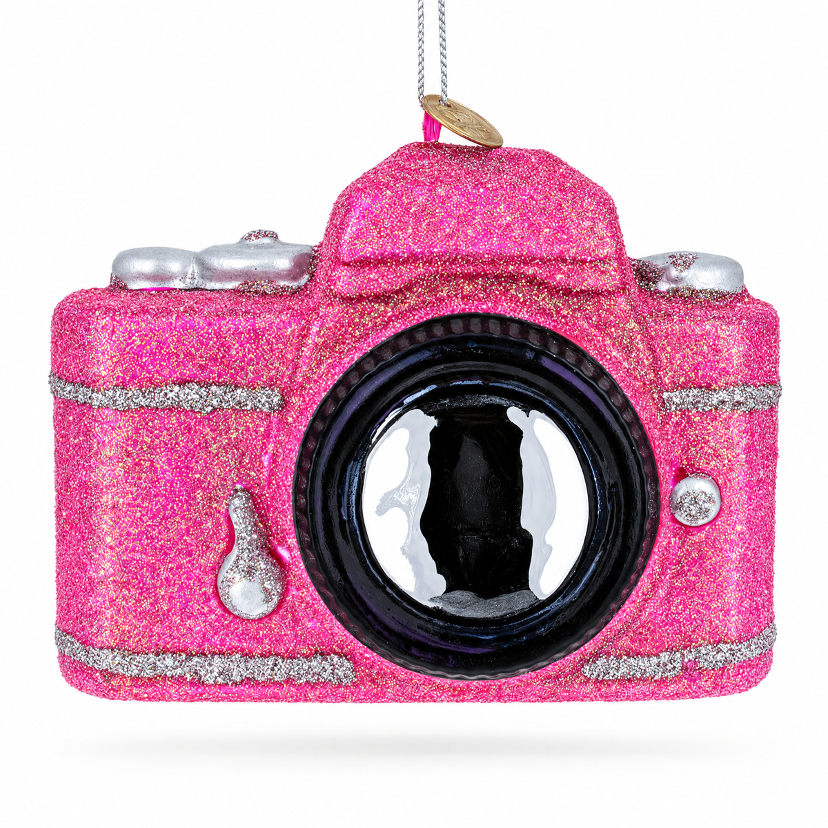 Vintage Pink Camera Glass Christmas Ornament