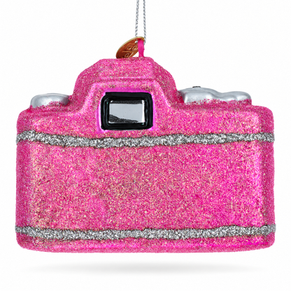Vintage Pink Camera Glass Christmas Ornament