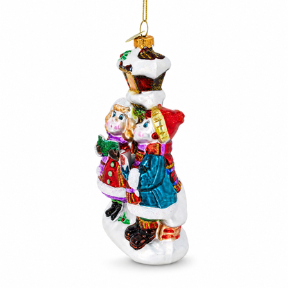 Carolers by a Vintage Lantern Glass Christmas Ornament