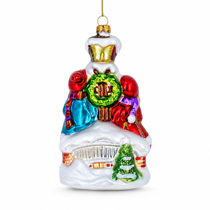 Carolers by a Vintage Lantern Glass Christmas Ornament
