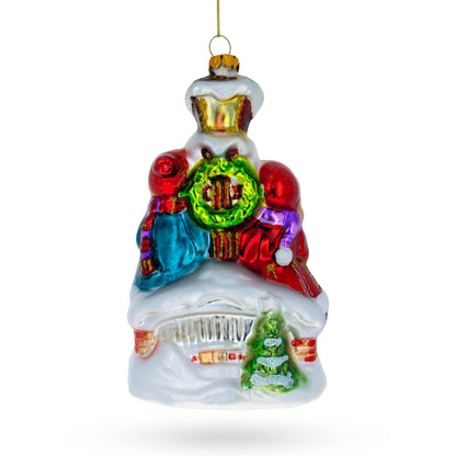 Carolers by a Vintage Lantern Glass Christmas Ornament