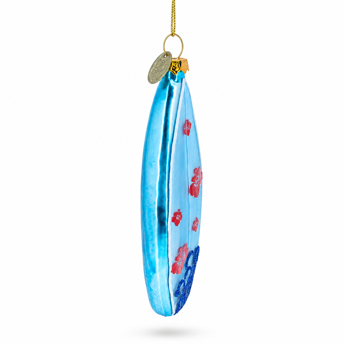 Tropical Vibes Blue Surfboard Glass Christmas Ornament