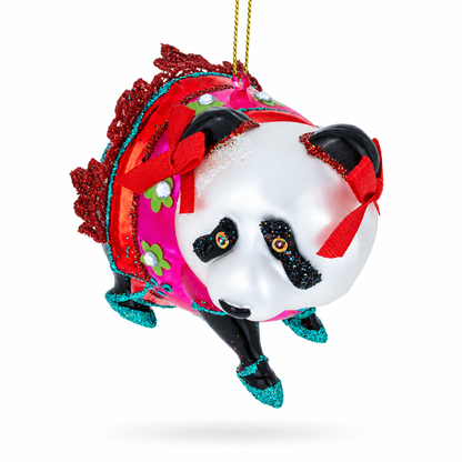 Panda in Colorful Dress Glass Christmas Ornament