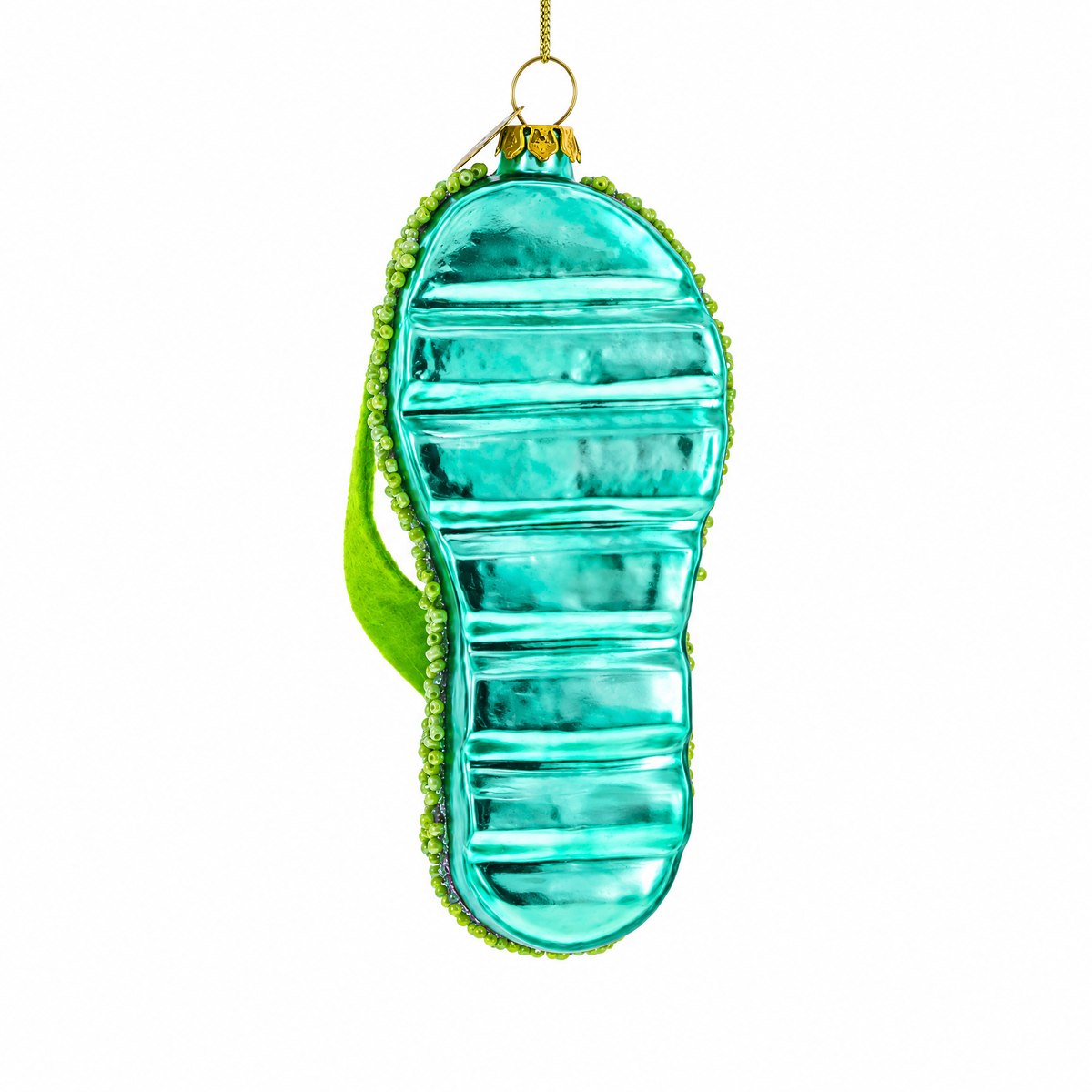 Tropical Turquoise Flip Flops with Fish Design Glass Christmas Ornament