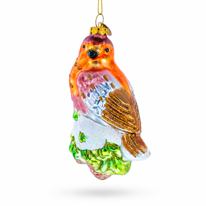 Songbird on Branch Glass Christmas Ornament