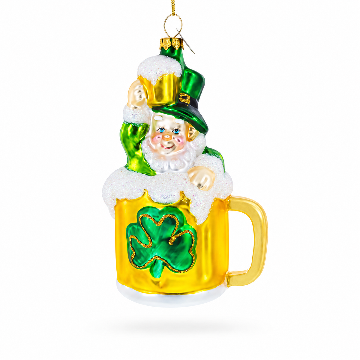 Leprechaun Lounging in a Beer Mug Glass Christmas Ornament