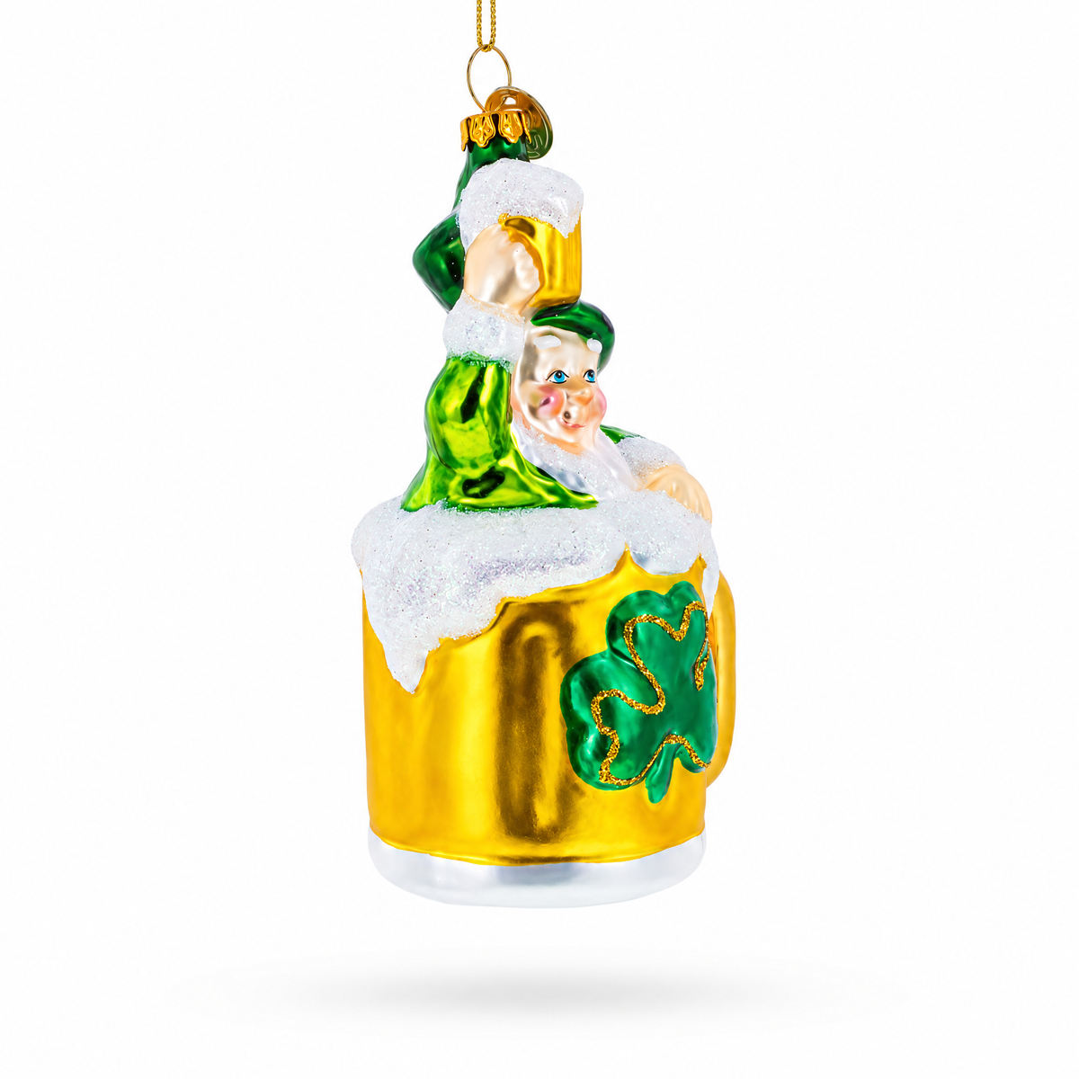 Leprechaun Lounging in a Beer Mug Glass Christmas Ornament
