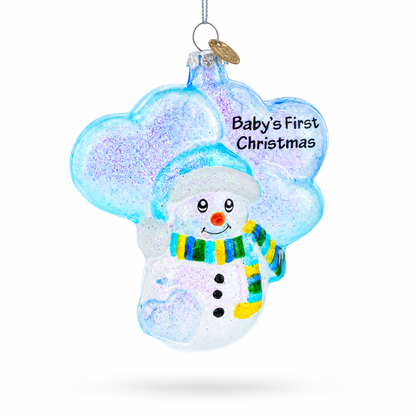 Snowman Celebrating Baby's First Christmas Glass Ornament