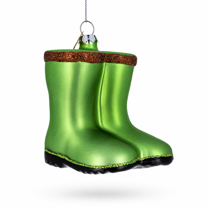 Green Rubber Boots Glass Christmas Ornament