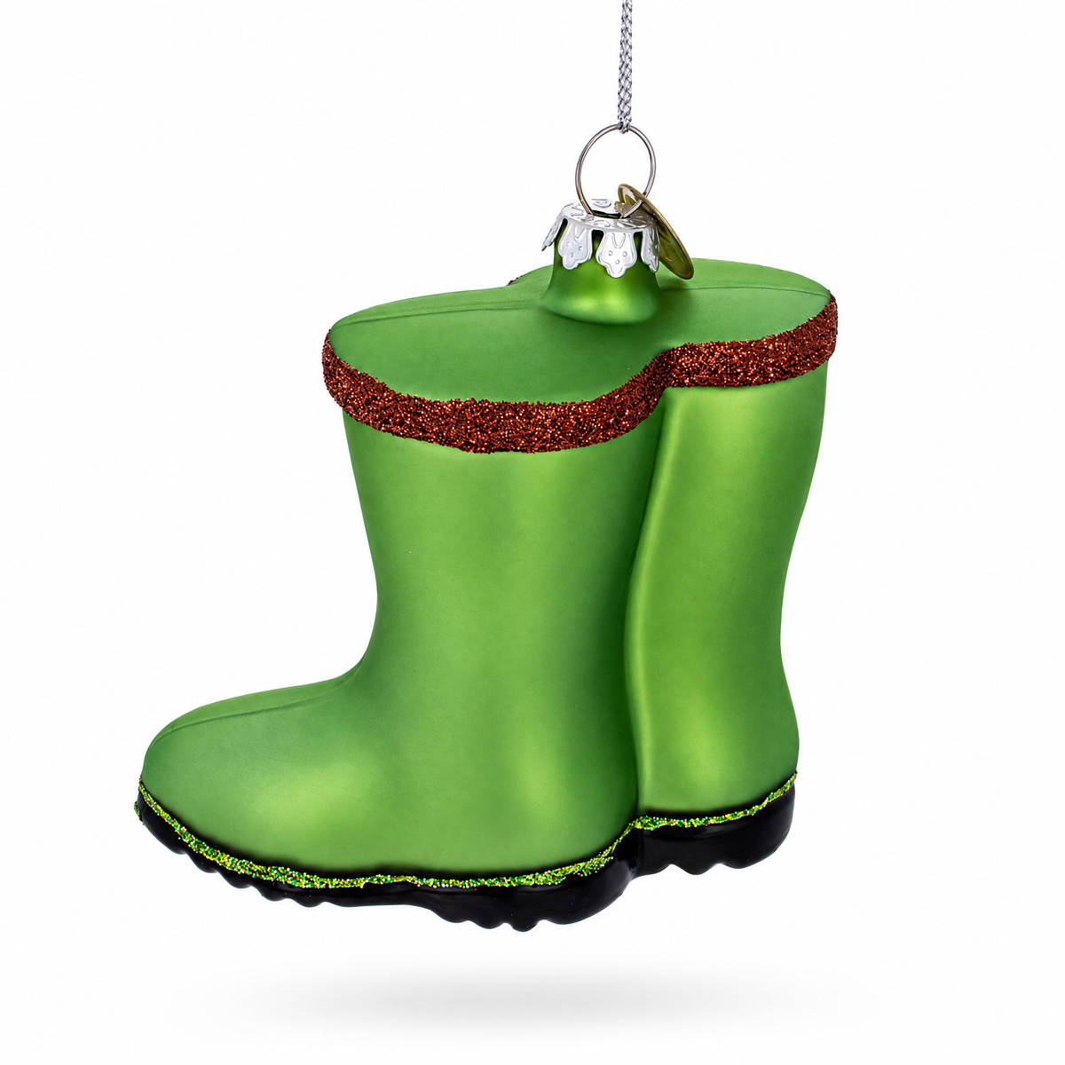 Green Rubber Boots Glass Christmas Ornament